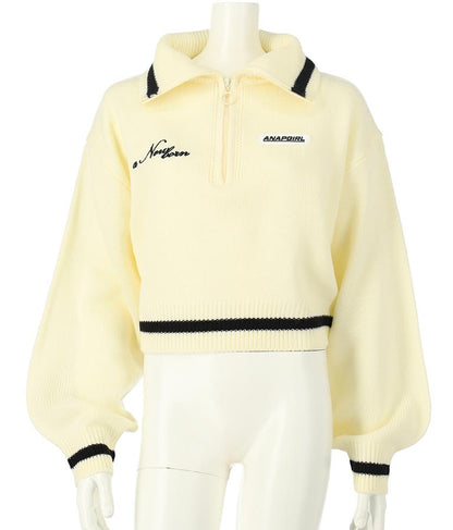 ハーフジップ 衿付 ショート ニット トップス 913-7319