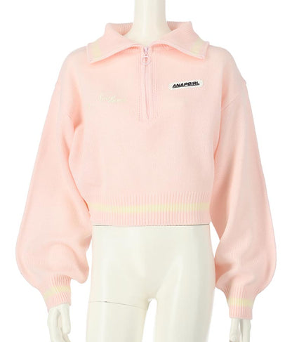 ハーフジップ 衿付 ショート ニット トップス 913-7319