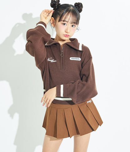 ハーフジップ 衿付 ショート ニット トップス 913-7319