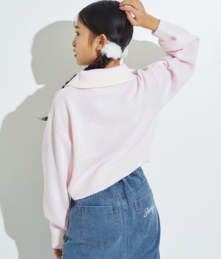 ハーフジップ 衿付 ショート ニット トップス 913-7319