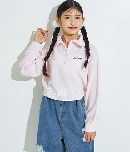ハーフジップ 衿付 ショート ニット トップス 913-7319
