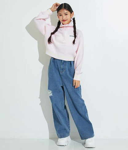 ハーフジップ 衿付 ショート ニット トップス 913-7319