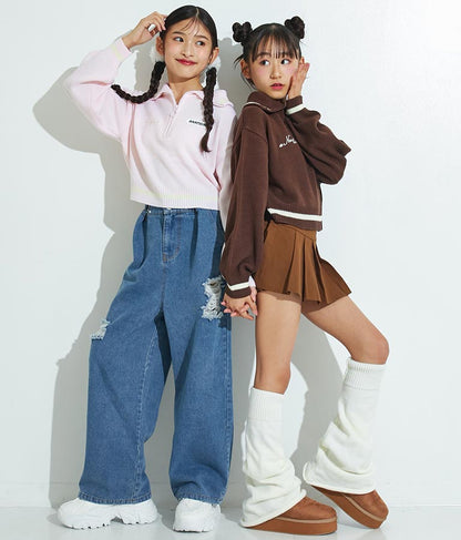 ハーフジップ 衿付 ショート ニット トップス 913-7319