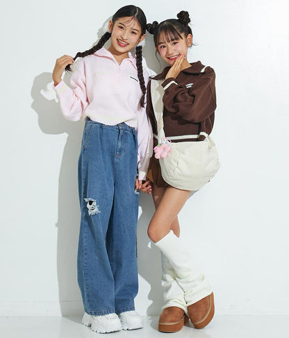 ハーフジップ 衿付 ショート ニット トップス 913-7319