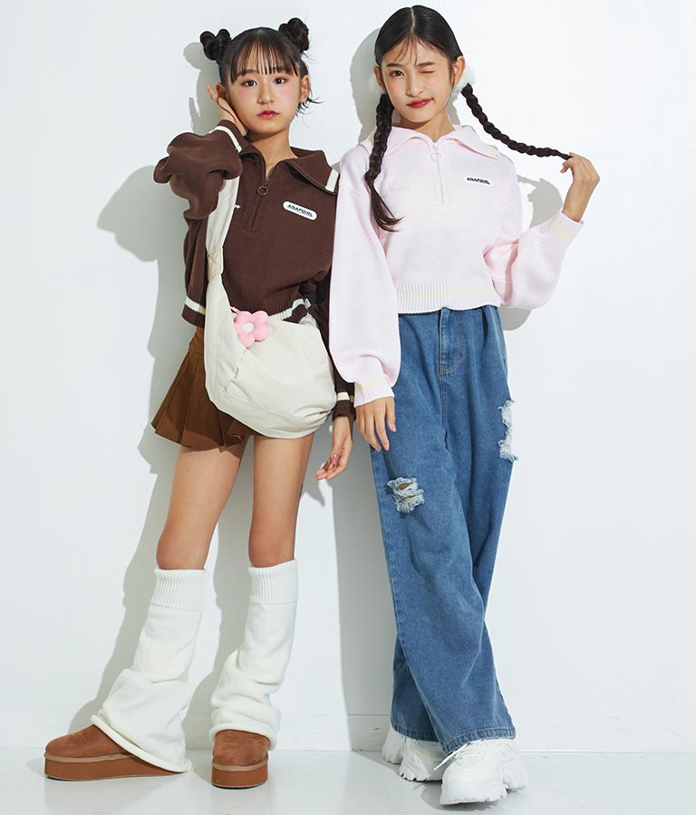 ハーフジップ 衿付 ショート ニット トップス 913-7319