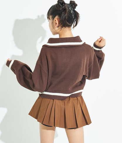 ハーフジップ 衿付 ショート ニット トップス 913-7319