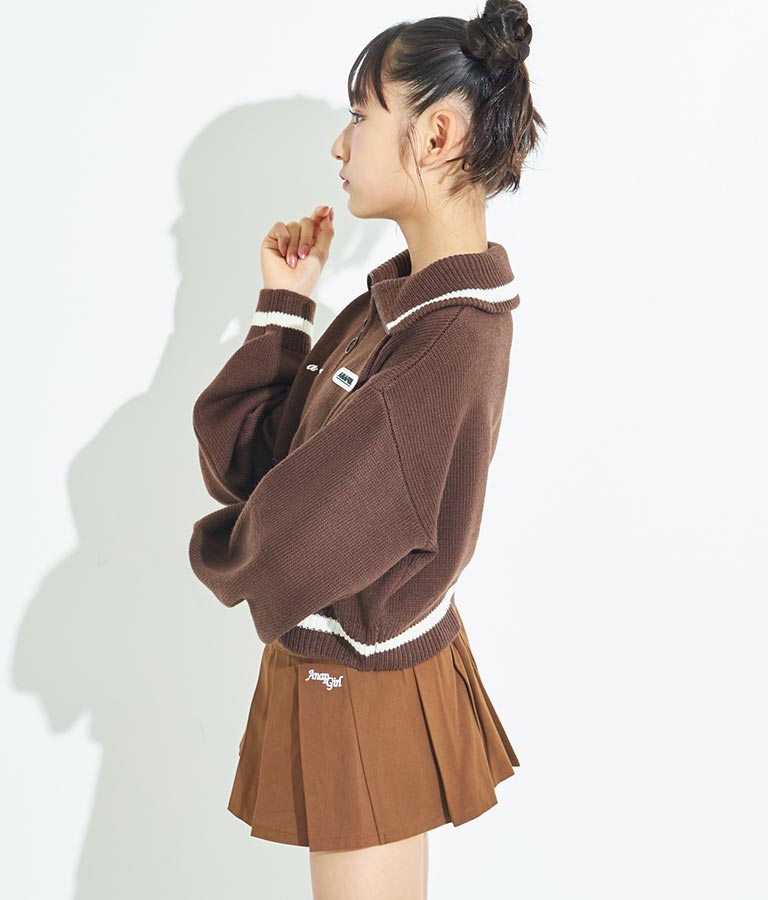 ハーフジップ 衿付 ショート ニット トップス 913-7319