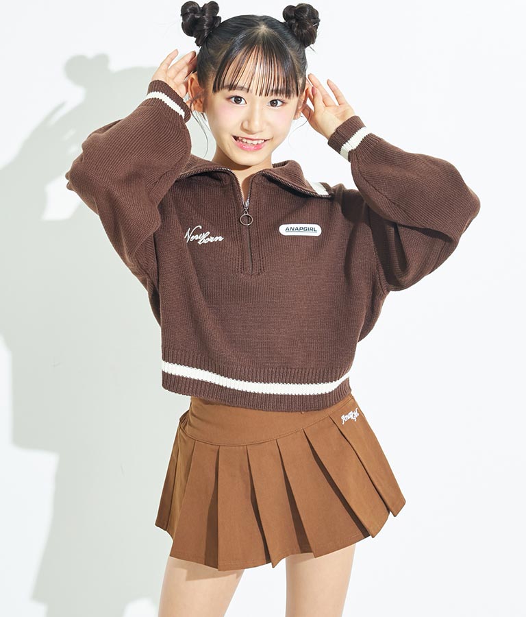 ハーフジップ 衿付 ショート ニット トップス 913-7319