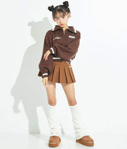 ハーフジップ 衿付 ショート ニット トップス 913-7319