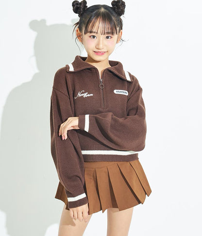 ハーフジップ 衿付 ショート ニット トップス 913-7319