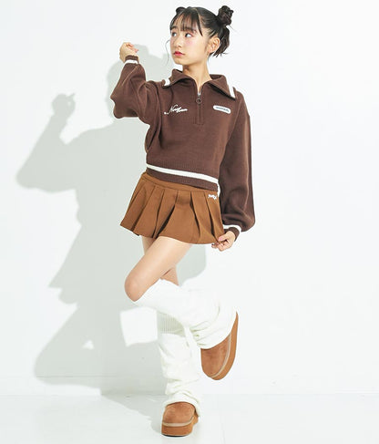 ハーフジップ 衿付 ショート ニット トップス 913-7319