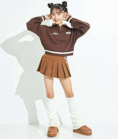 ハーフジップ 衿付 ショート ニット トップス 913-7319