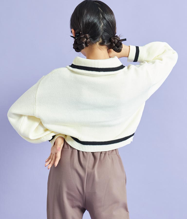 ハーフジップ 衿付 ショート ニット トップス 913-7319