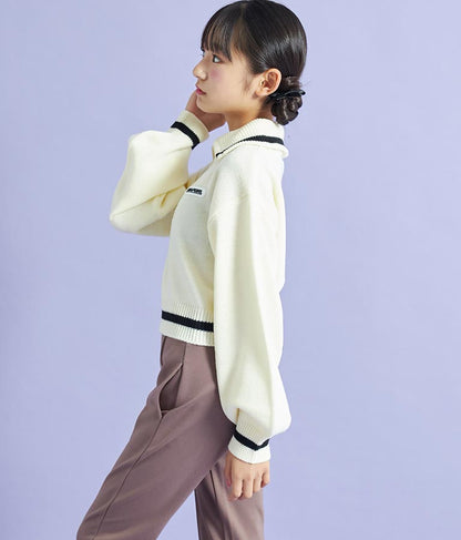 ハーフジップ 衿付 ショート ニット トップス 913-7319