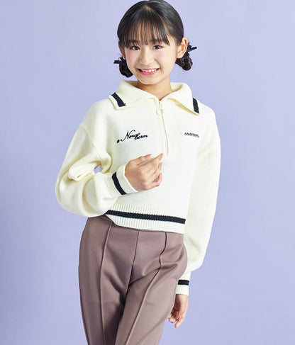 ハーフジップ 衿付 ショート ニット トップス 913-7319