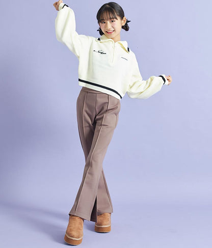 ハーフジップ 衿付 ショート ニット トップス 913-7319