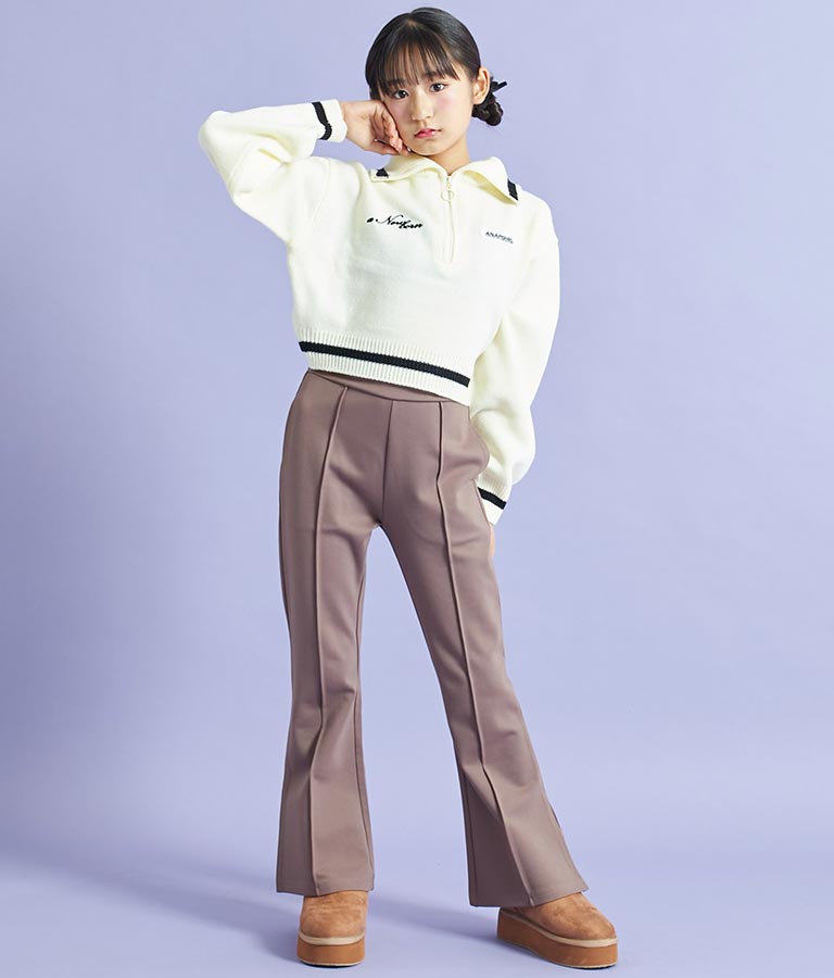 ハーフジップ 衿付 ショート ニット トップス 913-7319