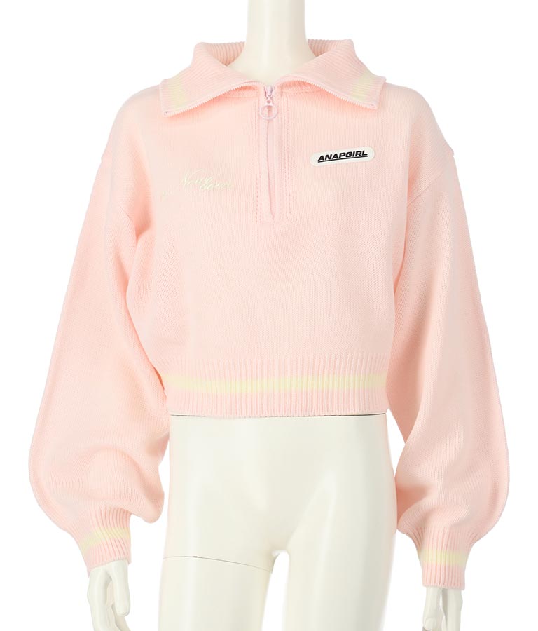 ハーフジップ 衿付 ショート ニット トップス 913-7319