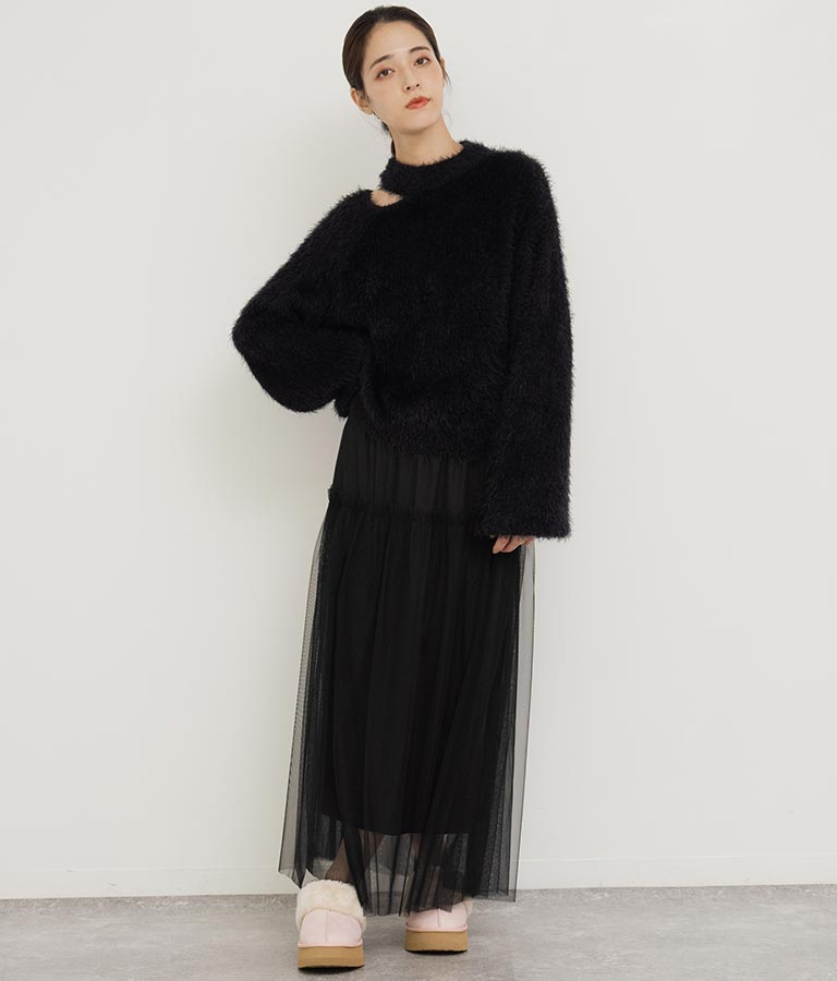 フェザーヤーン カットアウト ニット トップス 793-8960