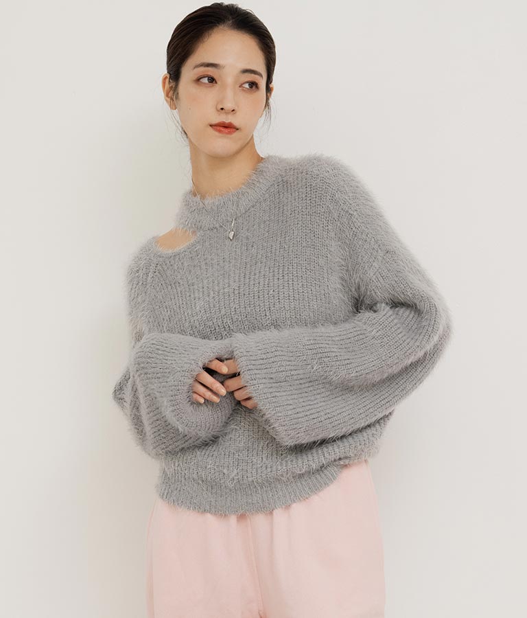 フェザーヤーン カットアウト ニット トップス 793-8960