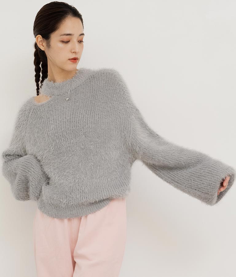 フェザーヤーン カットアウト ニット トップス 793-8960