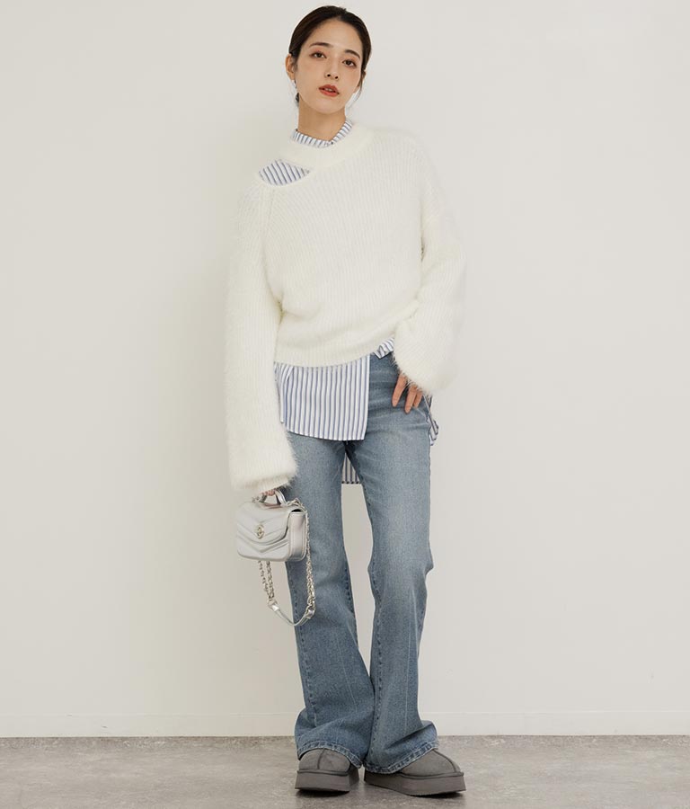 フェザーヤーン カットアウト ニット トップス 793-8960