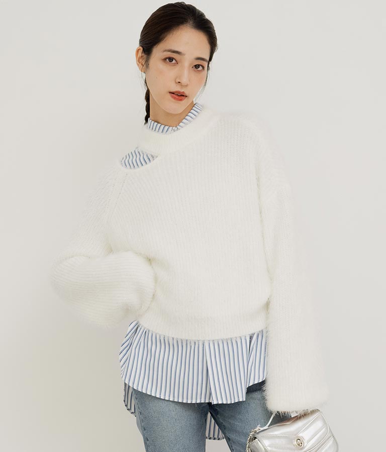 フェザーヤーン カットアウト ニット トップス 793-8960