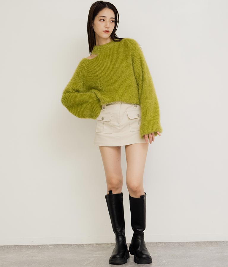 フェザーヤーン カットアウト ニット トップス 793-8960