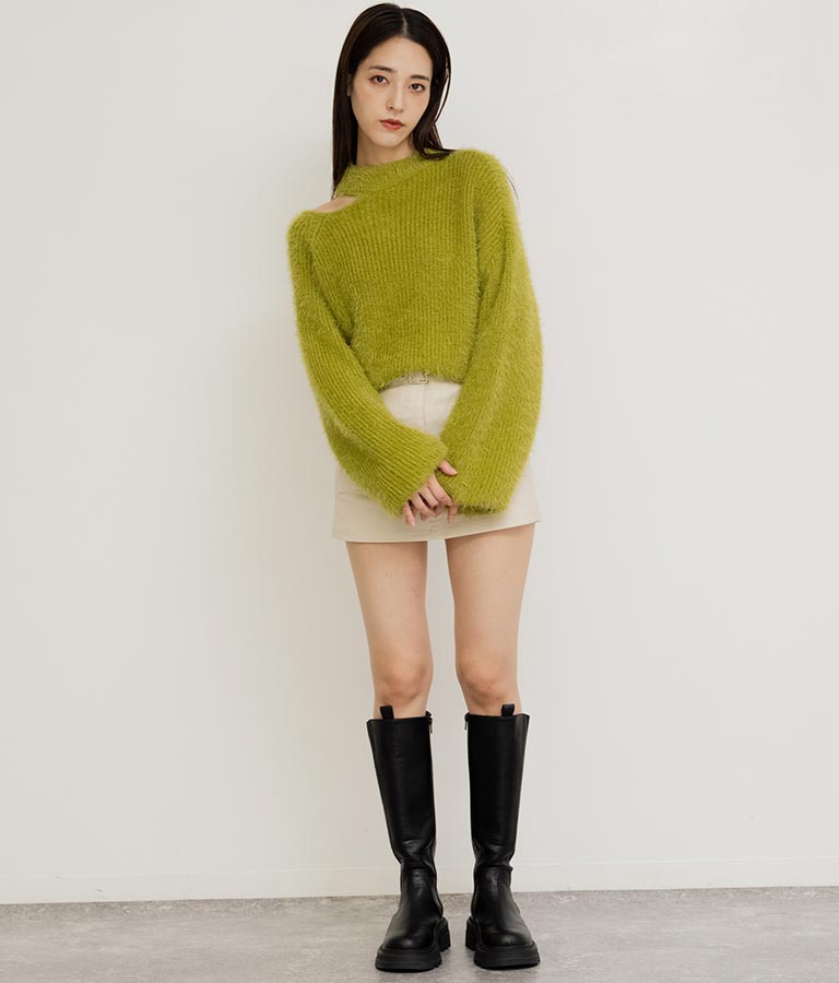 フェザーヤーン カットアウト ニット トップス 793-8960