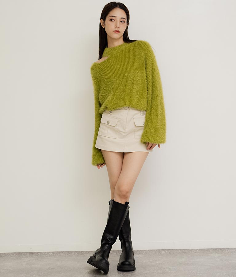 フェザーヤーン カットアウト ニット トップス 793-8960