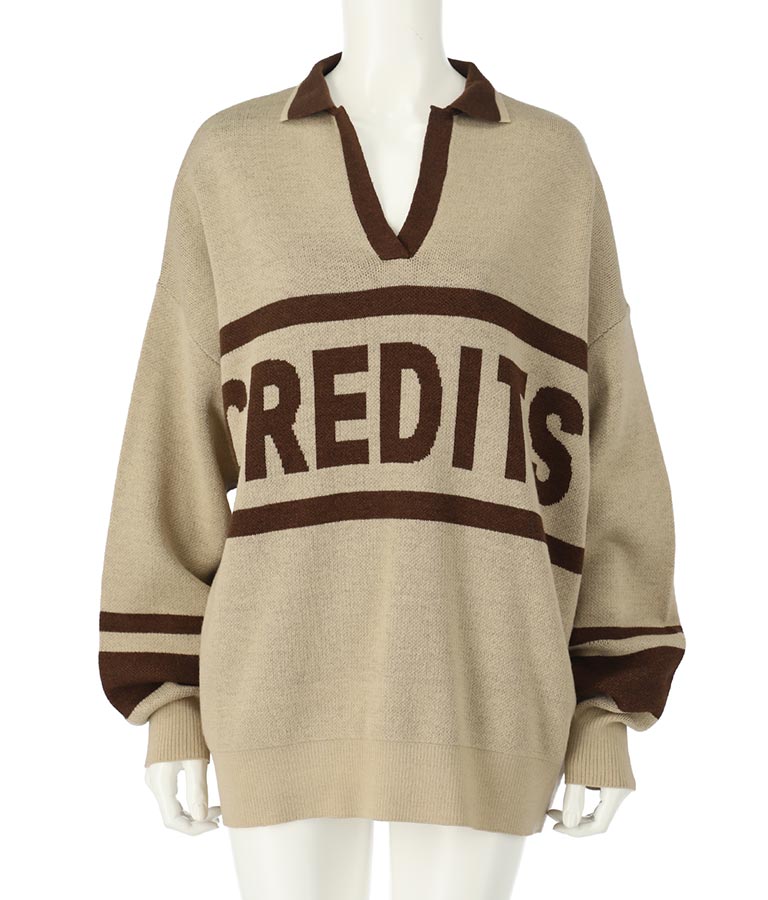 スキッパー ジャガード ニット トップス 793-8936