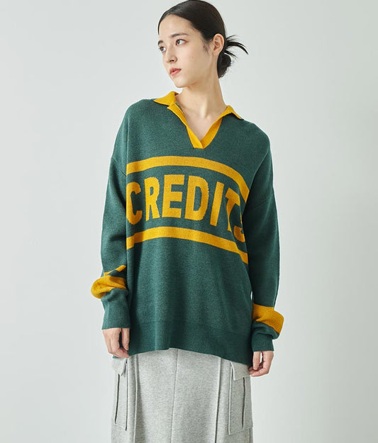 スキッパー ジャガード ニット トップス 793-8936