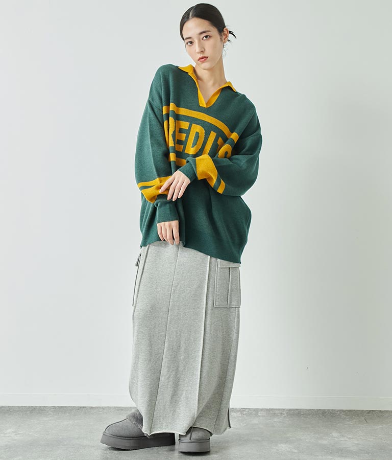 スキッパー ジャガード ニット トップス 793-8936