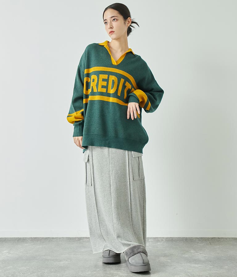 スキッパー ジャガード ニット トップス 793-8936