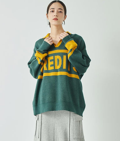 スキッパー ジャガード ニット トップス 793-8936