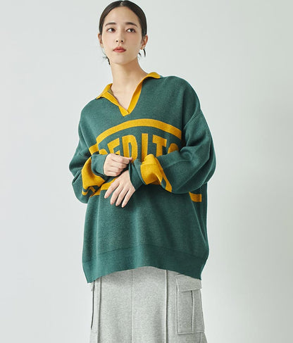 スキッパー ジャガード ニット トップス 793-8936