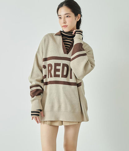 スキッパー ジャガード ニット トップス 793-8936