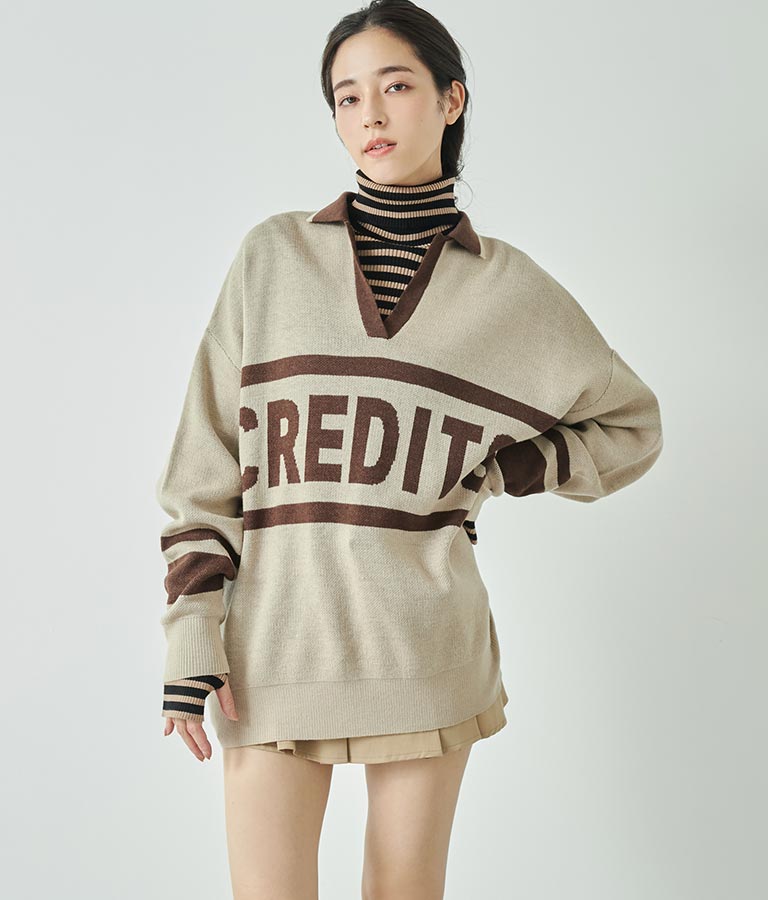 スキッパー ジャガード ニット トップス 793-8936