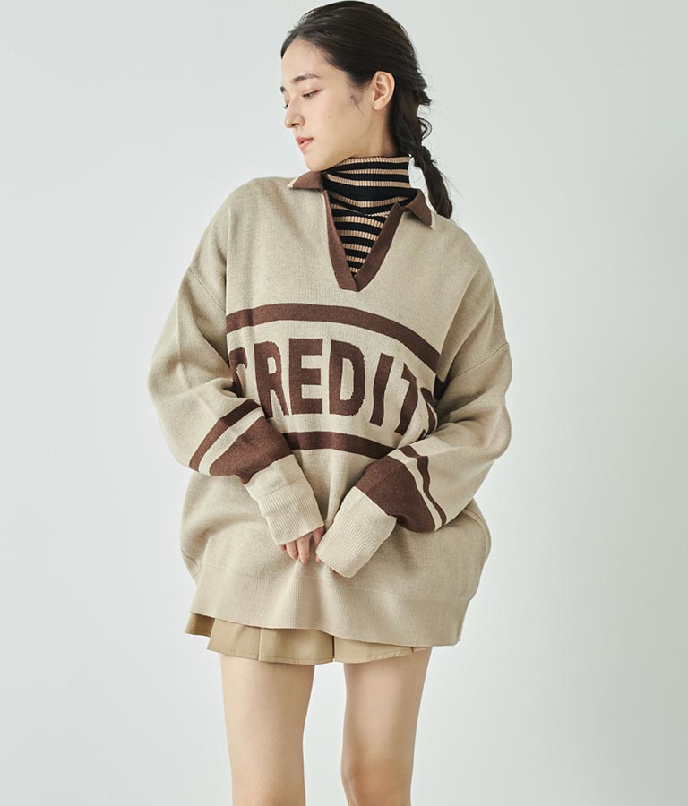 スキッパー ジャガード ニット トップス 793-8936