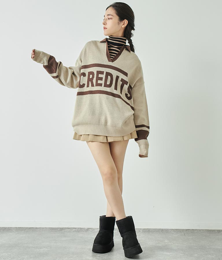 スキッパー ジャガード ニット トップス 793-8936