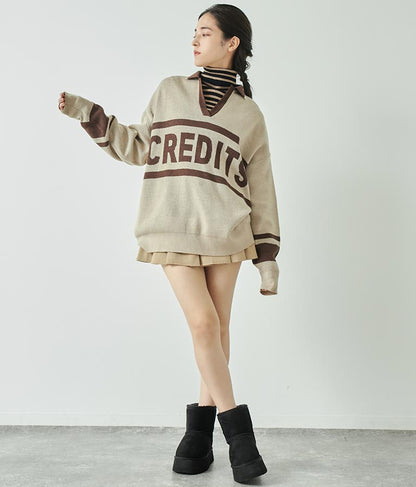 スキッパー ジャガード ニット トップス 793-8936