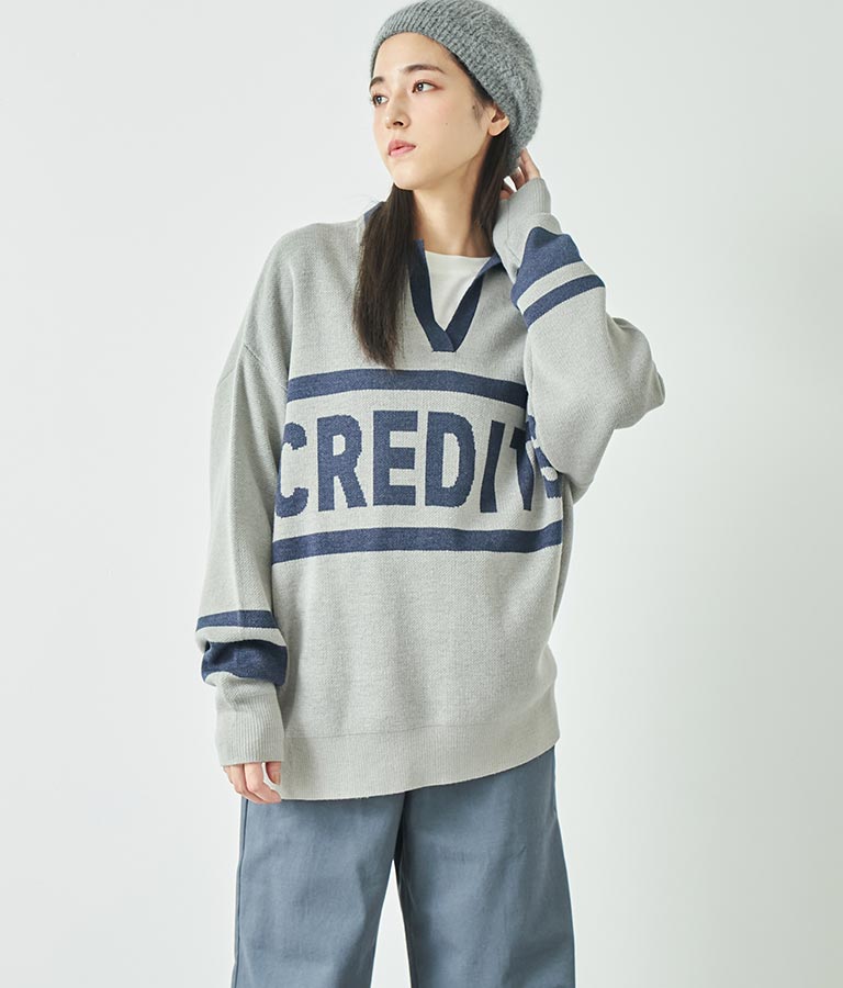 スキッパー ジャガード ニット トップス 793-8936