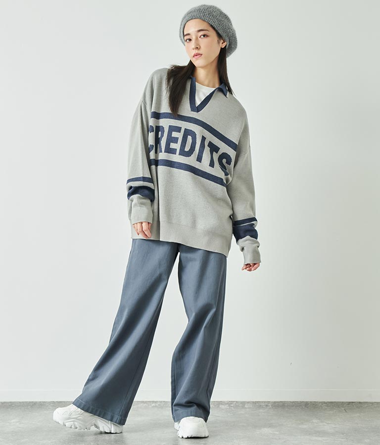 スキッパー ジャガード ニット トップス 793-8936