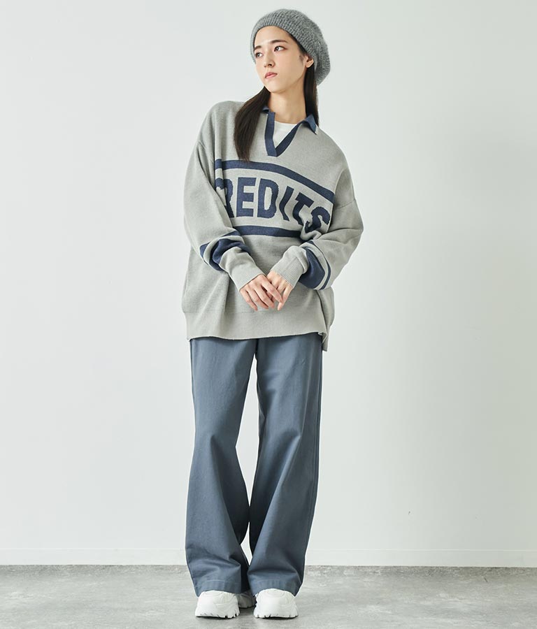 スキッパー ジャガード ニット トップス 793-8936