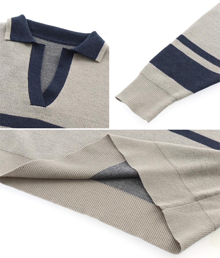 スキッパー ジャガード ニット トップス 793-8936