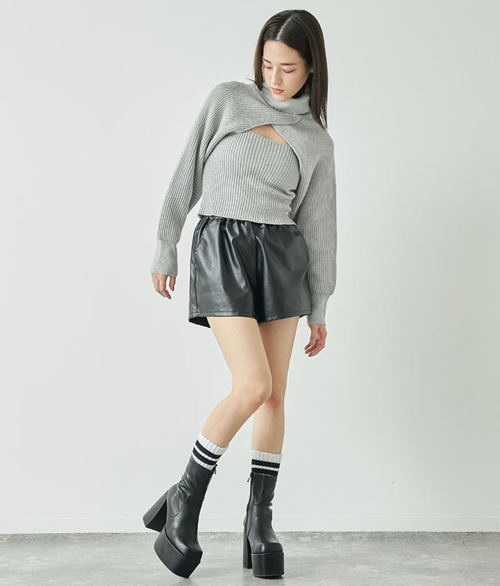 フェイクレザー ウエスト ゴム ショート パンツ 152-5518