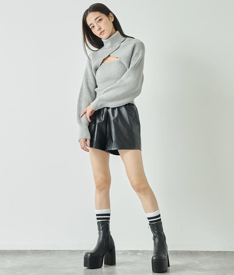 フェイクレザー ウエスト ゴム ショート パンツ 152-5518