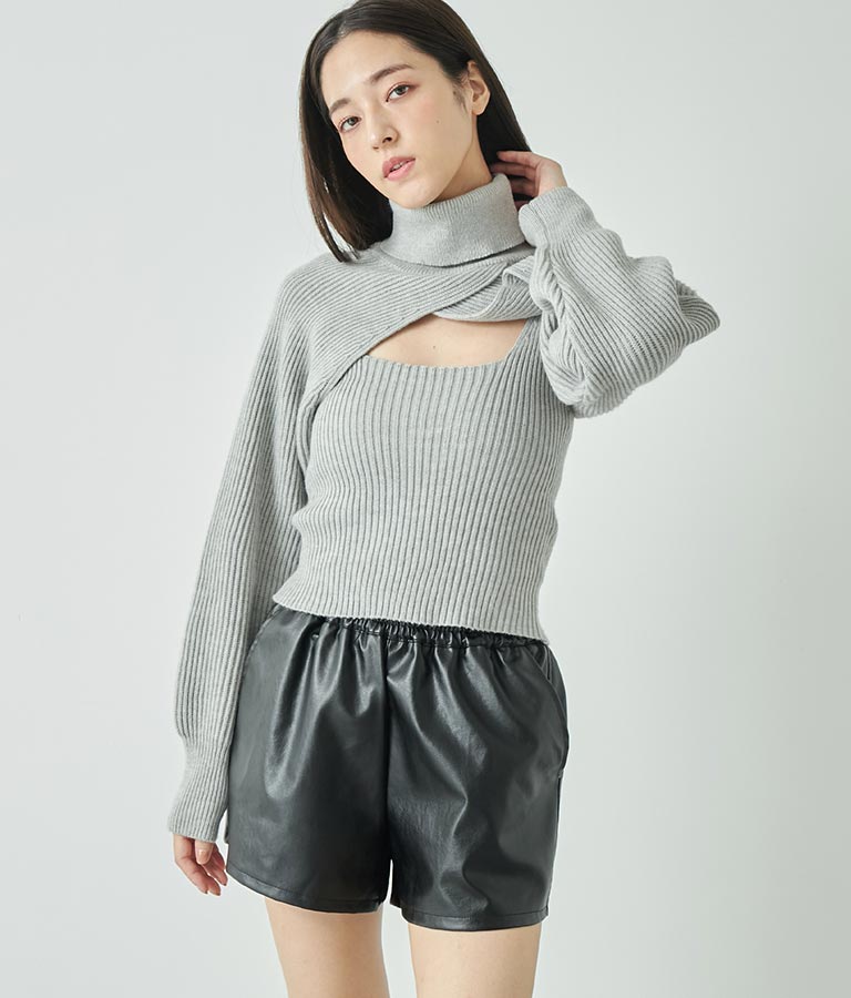 フェイクレザー ウエスト ゴム ショート パンツ 152-5518