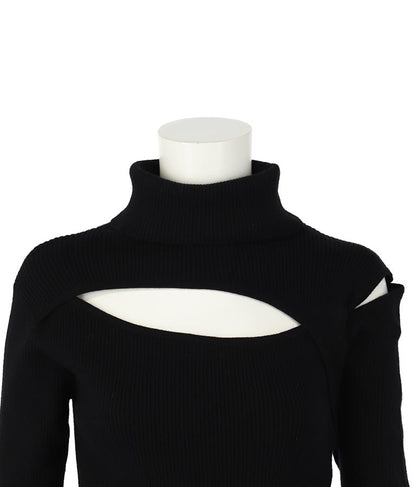 デコルテ オープン オフタートルネック ソフトタッチ ニット 長袖