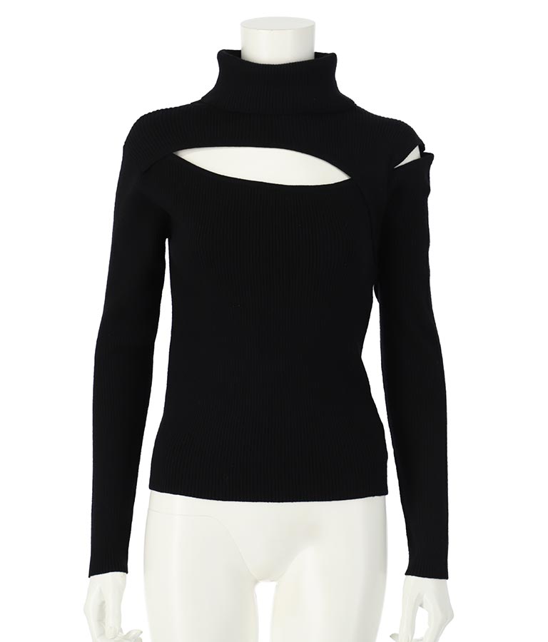 デコルテ オープン オフタートルネック ソフトタッチ ニット 長袖 493-2605